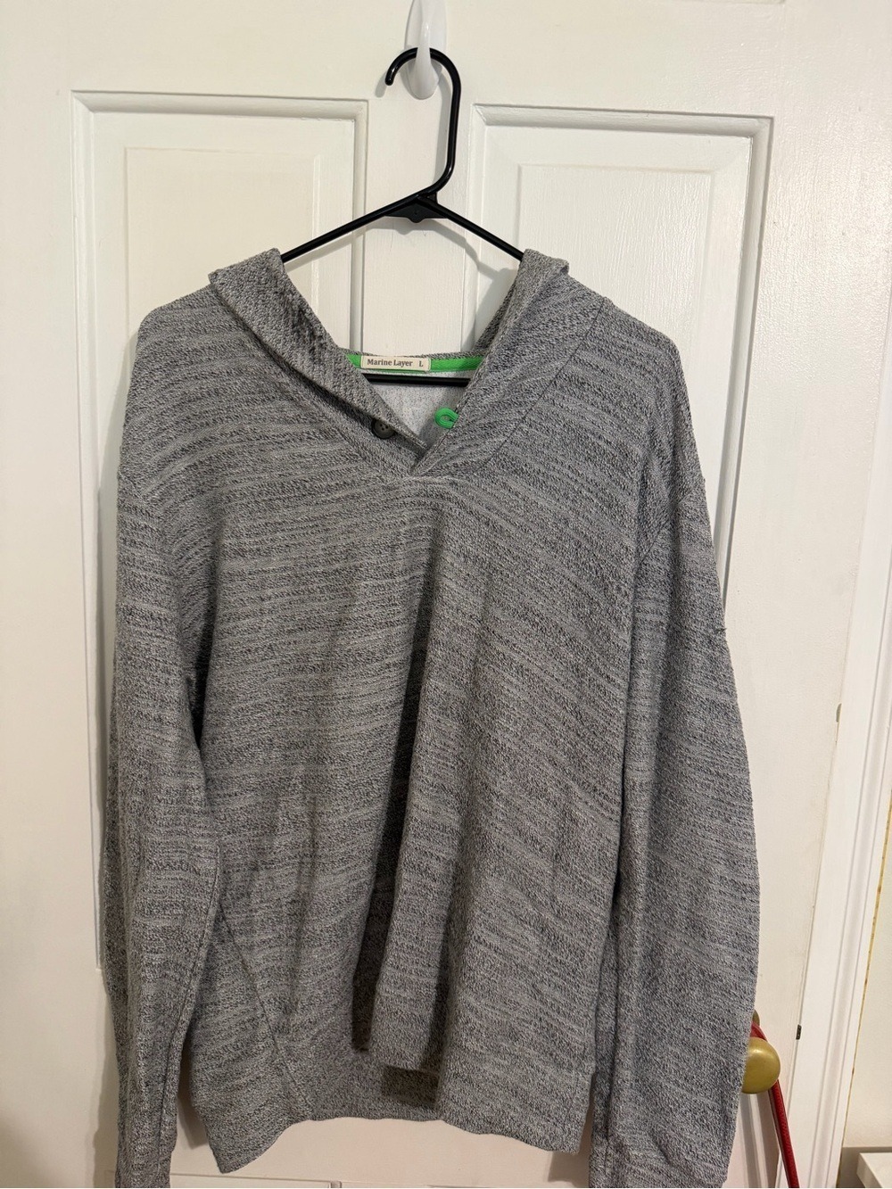 Marine Layer Gray Hooded Knit Pullover with Green Accent